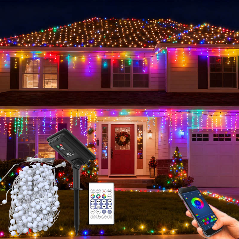 Outdoor Waterproof Multi Color Changing Rgb Solar Led String Lights with App Control