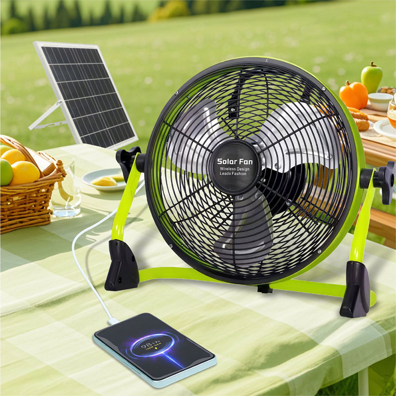 Portable Solar Powered 12 Inch Fans Rechargeable Outdoor Floor Solar Fan