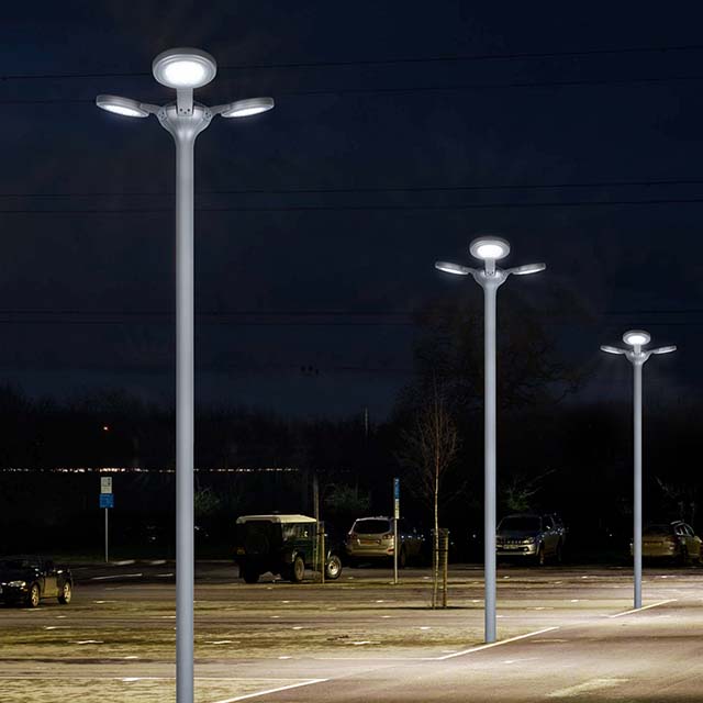 3 Heads integrated Led 30w rechargeable Solar Security Street Lights with High bright for pathway walkway 