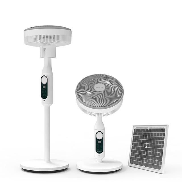 MJ-SF01 30w New Patent Stand Pedestal Portable DC Rechargeable Air Cooling Solar Fan with Panel Battery USB Output