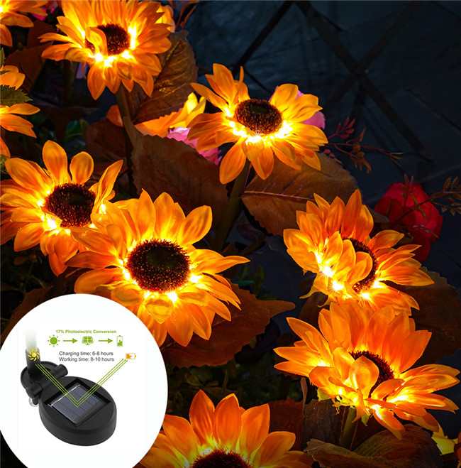 Waterproof Led Solar Sunflower Light for Lawn Pathway