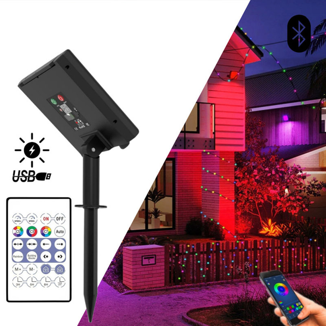 Outdoor Waterproof Multi Color Changing Rgb Solar Led String Lights with App Control