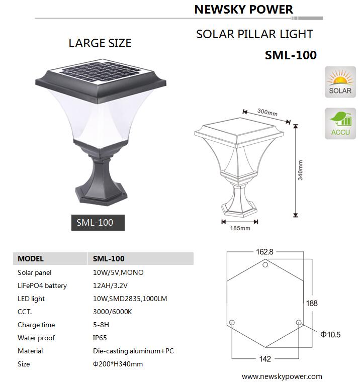 High Power Aluminum Solar Pillar Lamp for Park