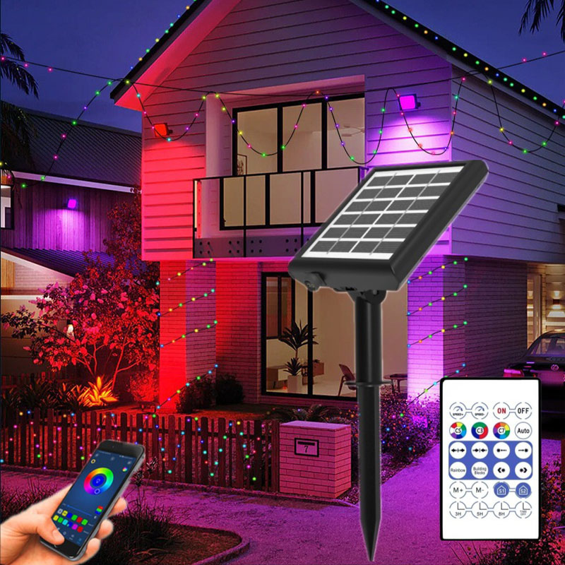 Outdoor Waterproof Multi Color Changing Rgb Solar Led String Lights with App Control